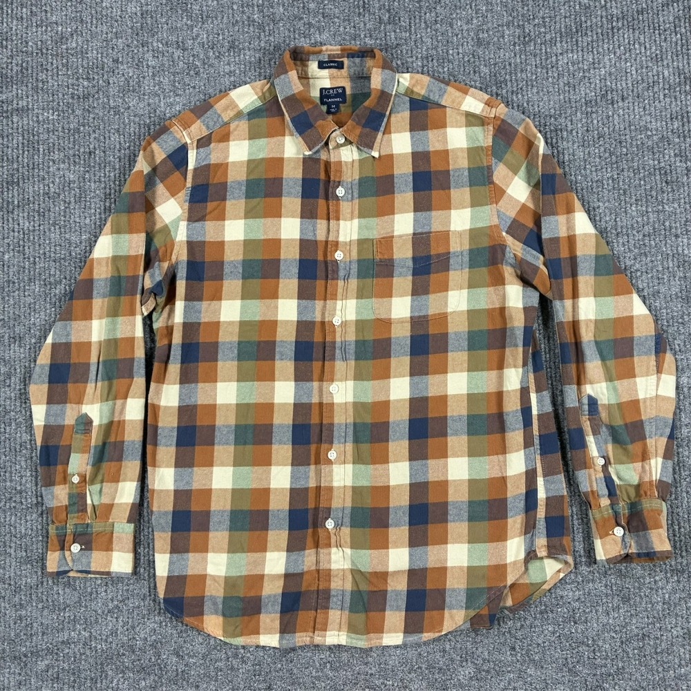 J.Crew Classic Flannel Shirt Mens M Brown Plaid Button Up Cotton Long Sleeve
